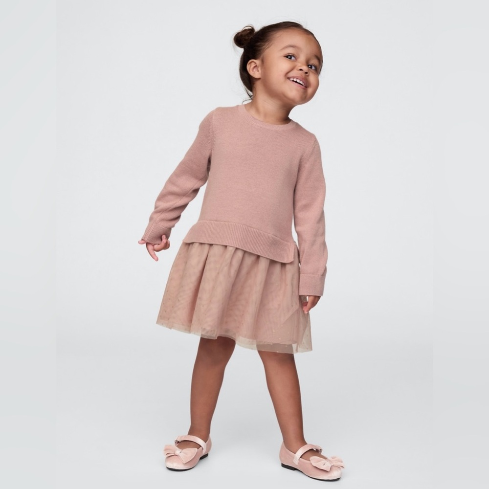 GAP Pink Sweater Tutu Dress 3T - Toddler Tulle Winter Dresss